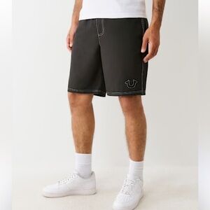 New True Religion Stitched Horseshoe Black 9” board‎ shorts